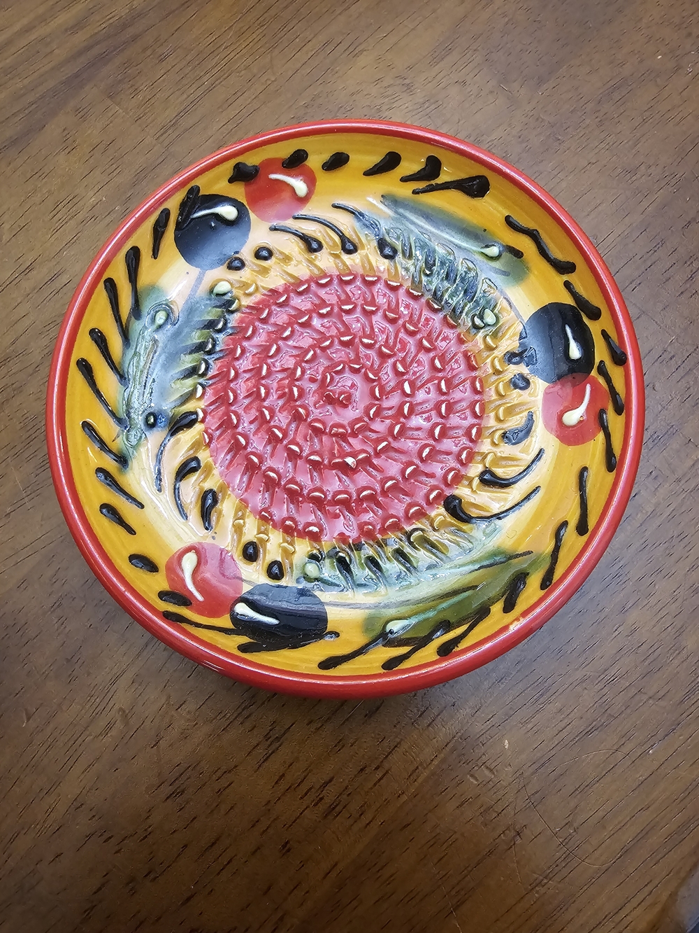 Handpainted Ceramic Decorative Plate in Red and Yellow